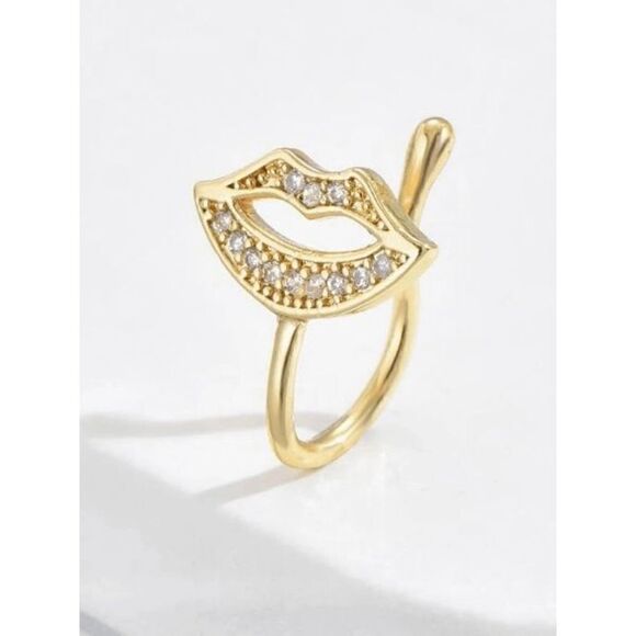 GOLD DIAMOND LIP NOSE RING CUFF - Picture 3 of 6